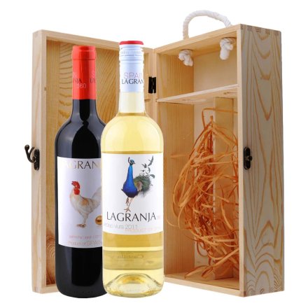西班牙农庄系列干红+干白葡萄酒双支松木礼盒