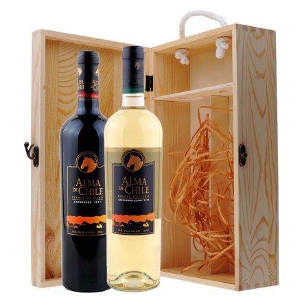 智利艾玛庄园卡麦妮干红+长相思干白葡萄酒双支松木礼盒