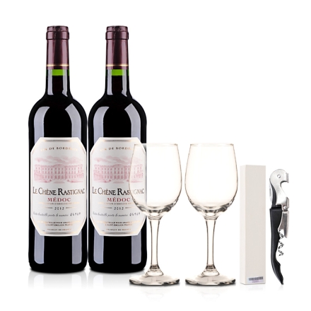 法国海蒂克梅多克干红葡萄酒750ml（双瓶装）配酒杯酒刀