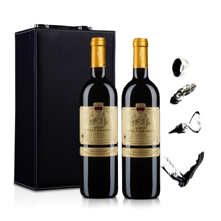 法国原瓶进口AOC拉玛特雄狮堡干红葡萄酒双支皮盒750ml*2