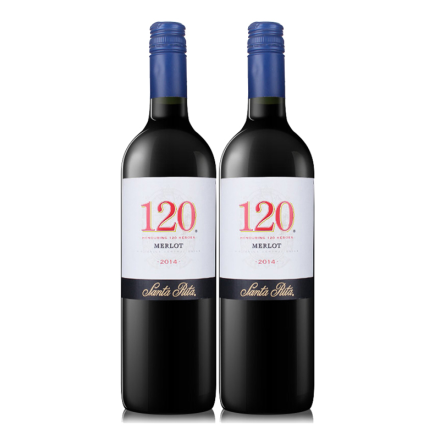 智利进口 桑塔丽塔120梅洛干红葡萄酒 750ml*2