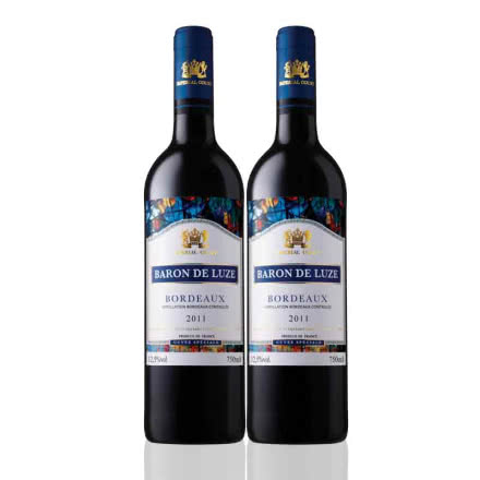 法国原瓶进口 皇轩贵族波尔多干红葡萄酒-蓝标750ml*2瓶