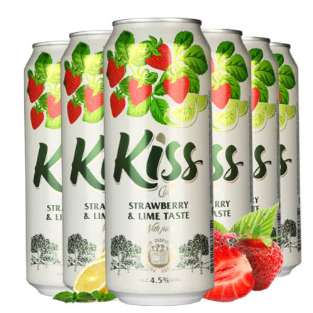 进口啤酒kiss天使之吻草莓柠檬果味啤酒 西打酒500ML(6听装）