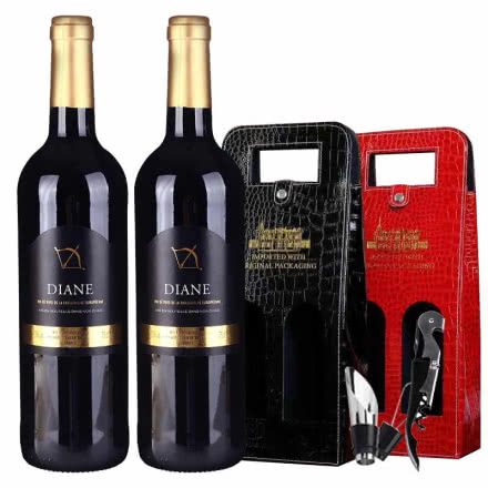 法国原瓶进口干红葡萄酒蒂安娜红酒双支礼盒（750ml*2）