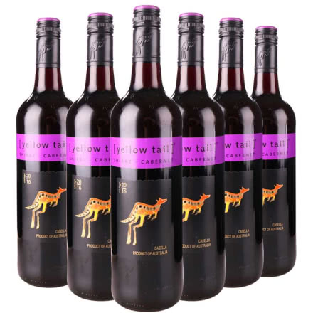 澳洲原瓶进口红酒 yellow tail澳大利亚黄尾袋鼠西拉加本力红葡萄酒750ml 6支