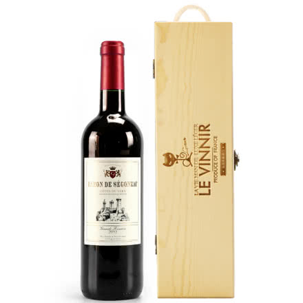 法国红酒法国（原瓶进口）男爵干红葡萄酒单支木盒红酒礼盒装750ml