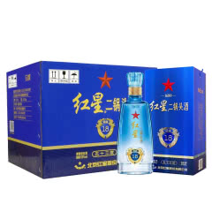53°红星二锅头蓝盒18清香型白酒礼盒装500ml（6瓶装）